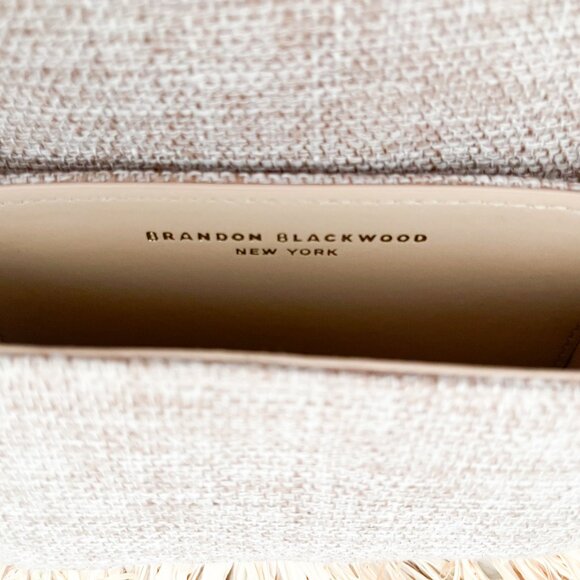 Brandon Blackwood Micro Nia Bag in Beige Linen with Fringed Wicker and Gold Bras - Picture 13 of 14